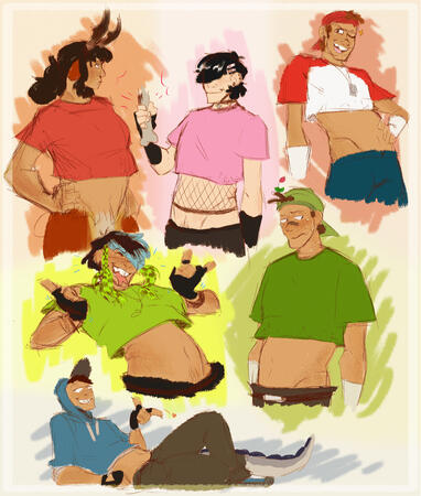 multiple torso shots of all my scout inspired ocs wearing crop tops