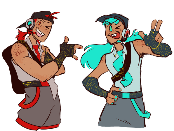 two vocaloid inspired designs of scout from team fortress 2 by nakitengoku on tumblr